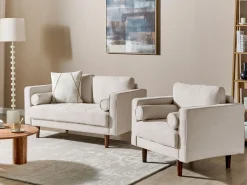 Zestaw wypoczynkowy 3-osobowy sofa fotel beżowy