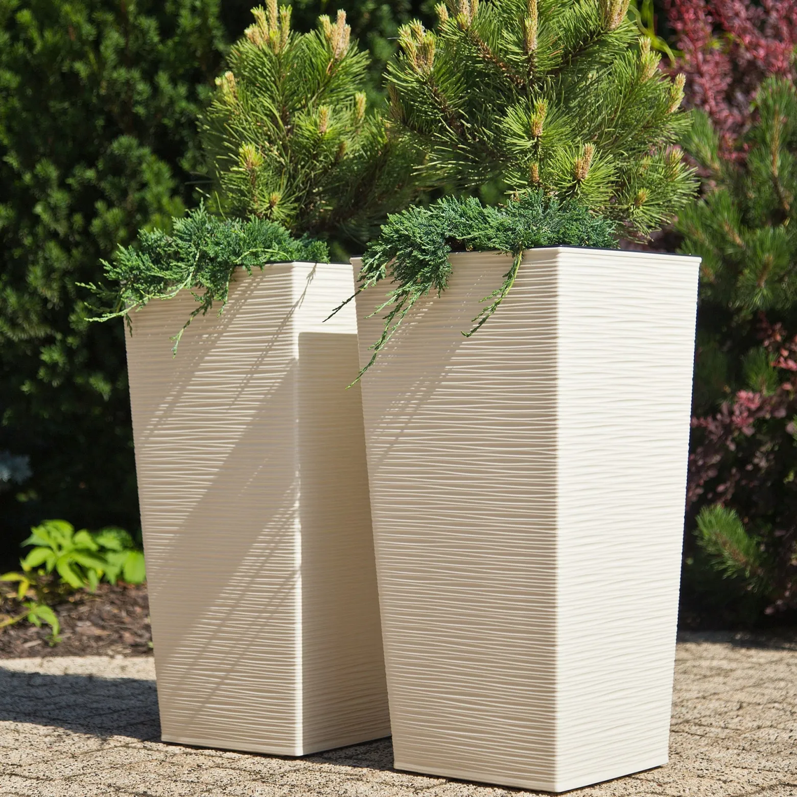 Zestaw 3x Donica Doniczka Ogrodowa Wkład Krem 68cm