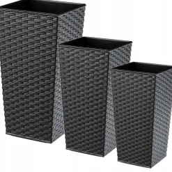Zestaw 3x Donica Doniczka Wkład Rattan Grafit 68cm