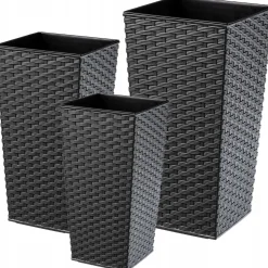 Zestaw 3x Donica Doniczka Wkład Rattan Grafit 68cm