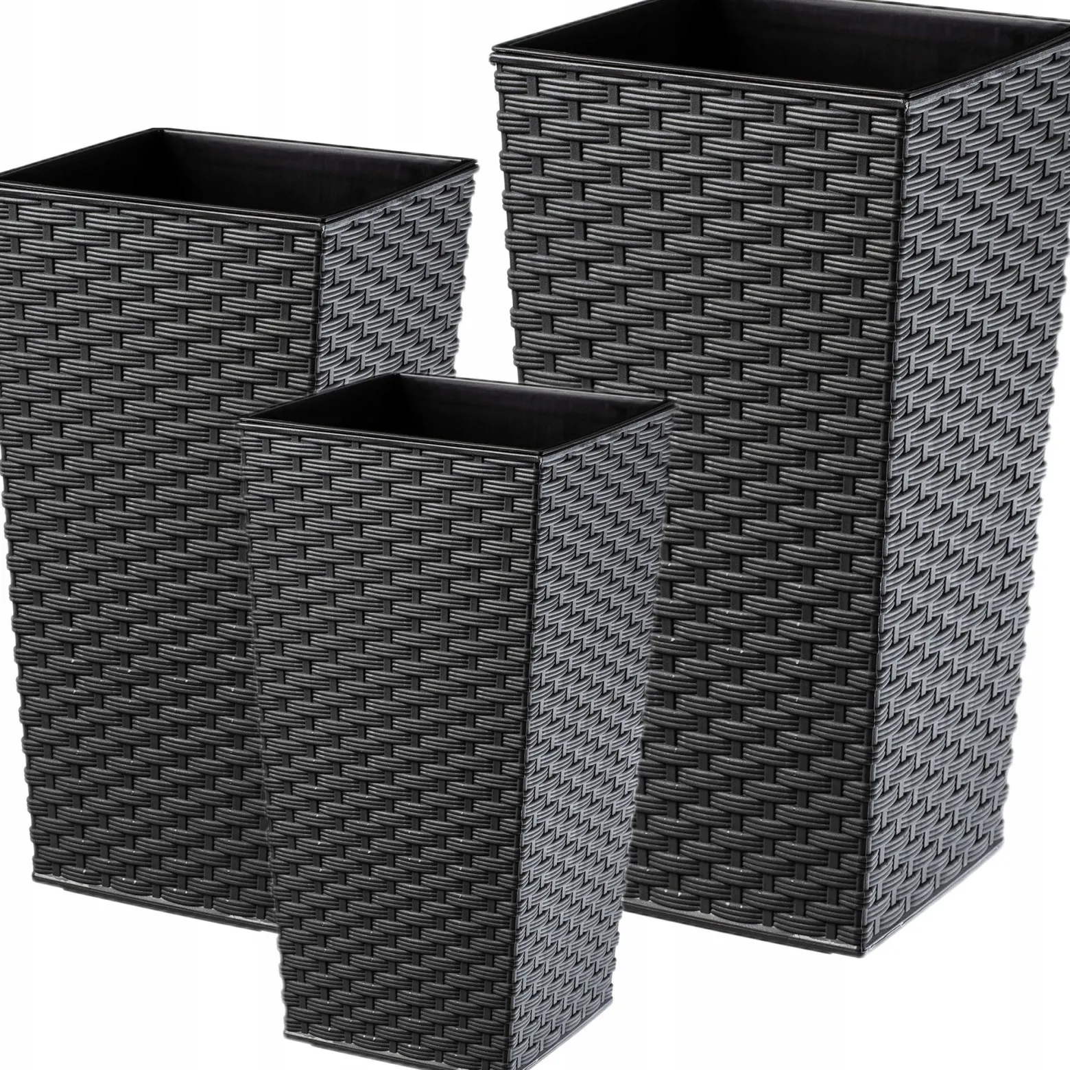 Zestaw 3x Donica Doniczka Wkład Rattan Grafit 68cm