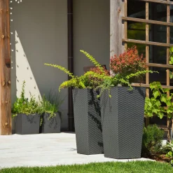 Zestaw 3x Donica Doniczka Wkład Rattan Grafit 68cm