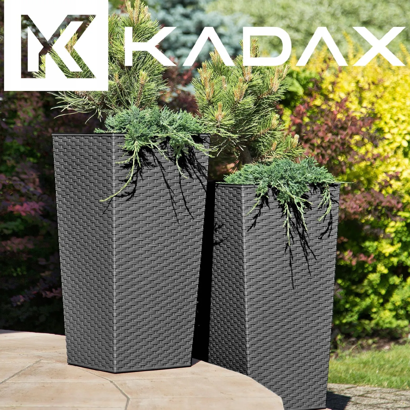 Zestaw 3x Donica Doniczka Wkład Rattan Grafit 68cm