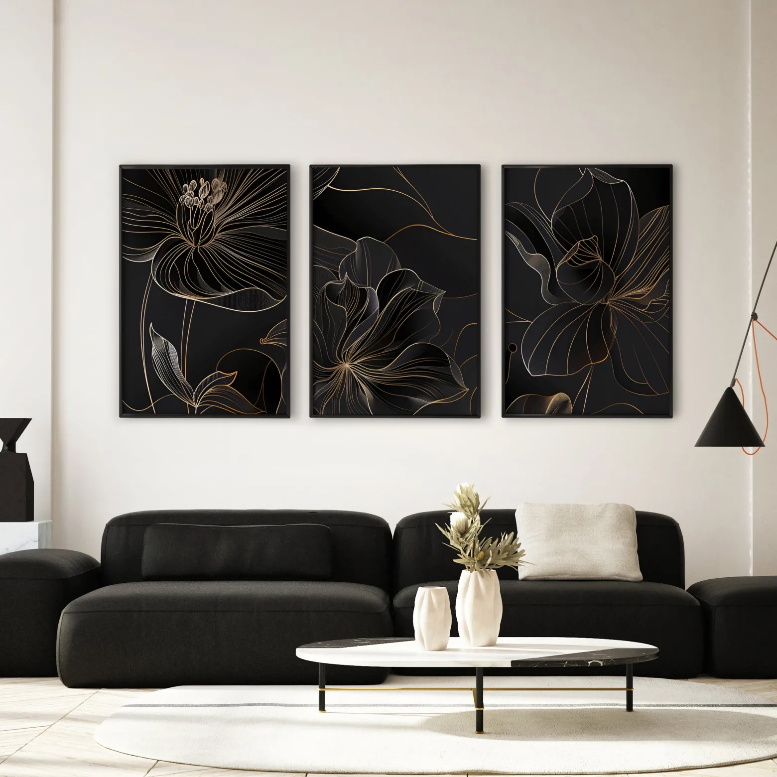 ZESTAW 3X Plakat Kwiaty W Stylu Line-art 30x40cm