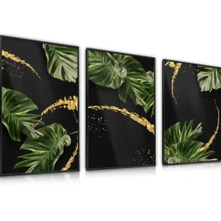 Zestaw 3x Plakat LIŚCIE TROPIKALNE Natura 3D 30x40cm