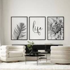 ZESTAW X3 PLAKAT W RAMIE KWIATY LIŚCIE MINIMALIZM 30x40cm