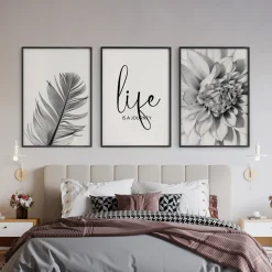ZESTAW X3 PLAKAT W RAMIE KWIATY LIŚCIE MINIMALIZM 30x40cm