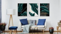 Zestaw 3x Plakat w Ramie LIŚCIE W Stylu Glamour 30x40cm