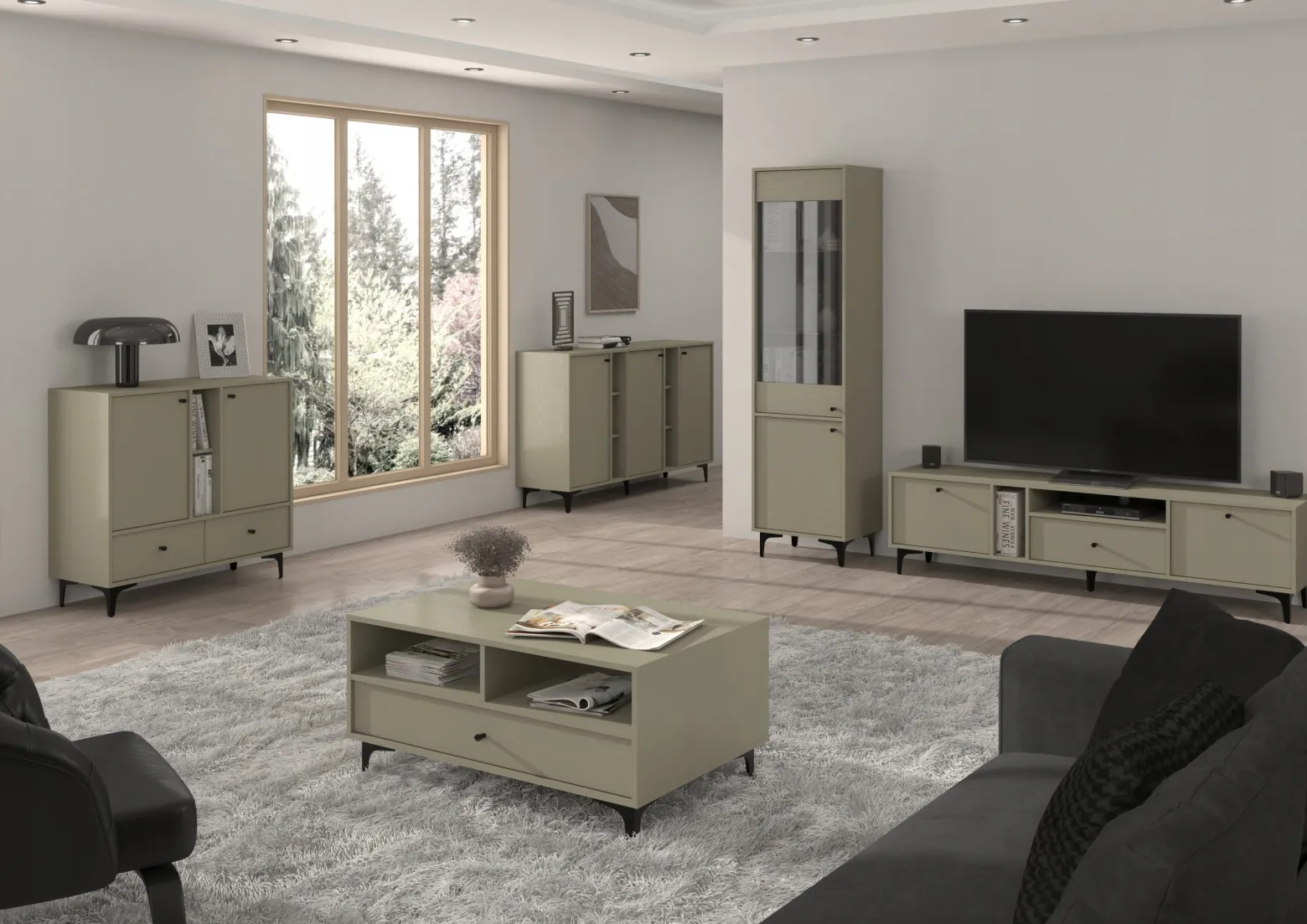 ZIELONA KOMODA AVILA 100 cm CZARNE Metalowe Nogi Uchwyt 2D2S