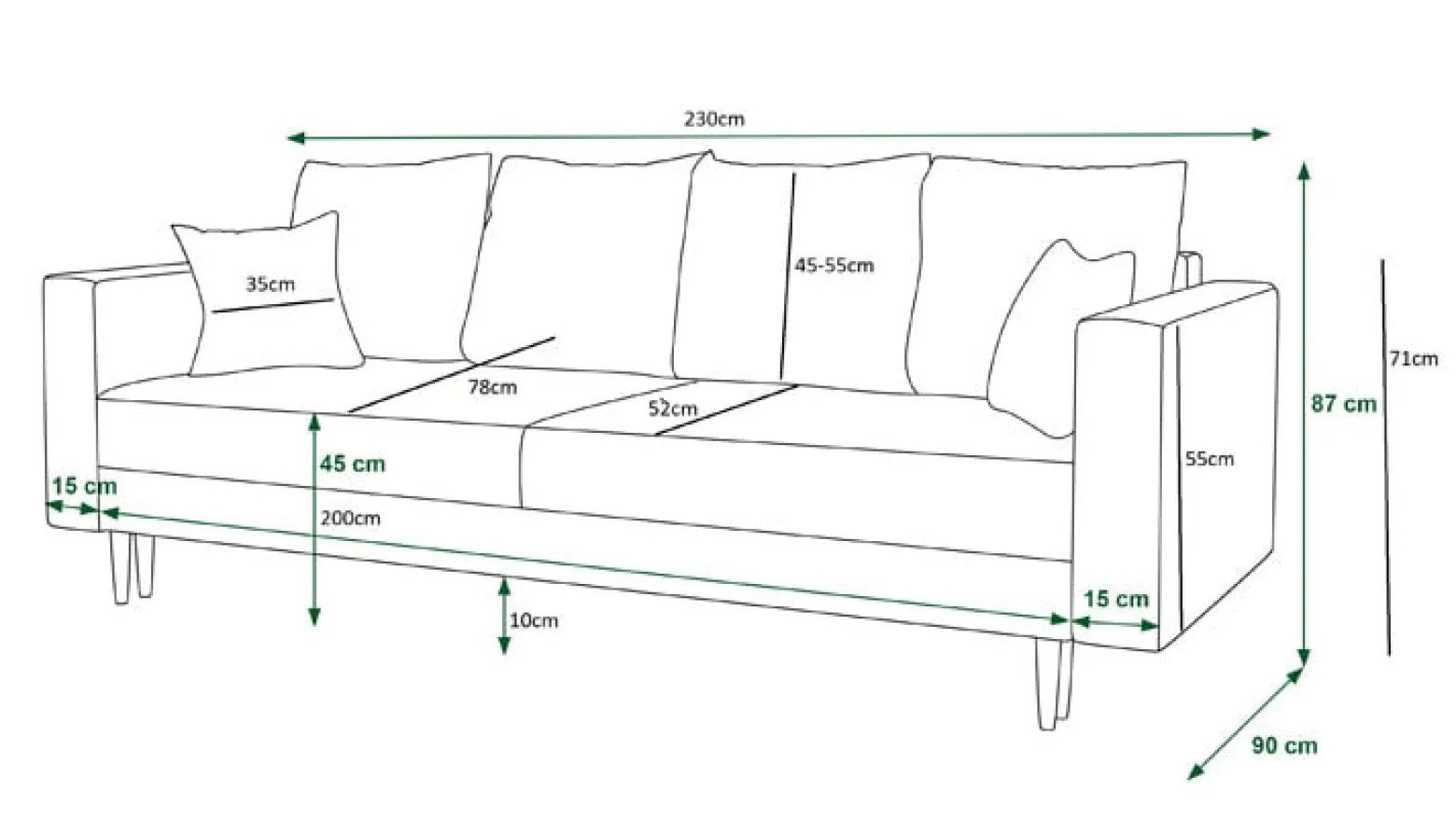Zielona rozkładana sofa na nóżkach - Maren