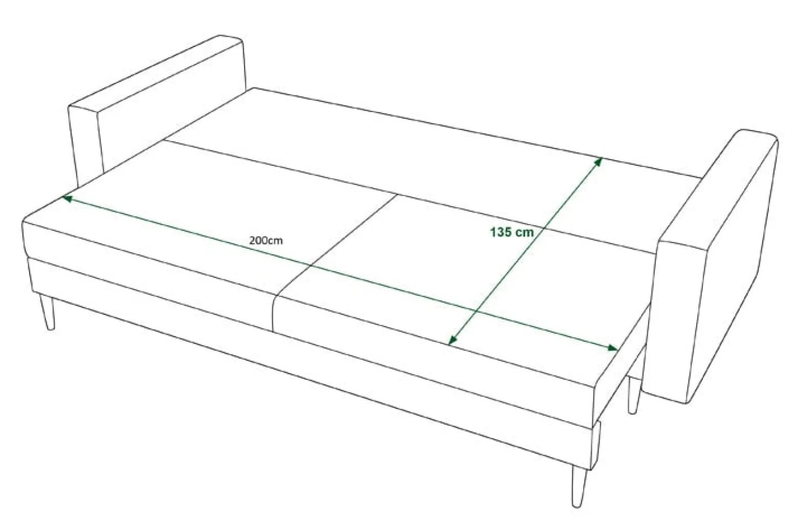 Zielona rozkładana sofa na nóżkach - Maren