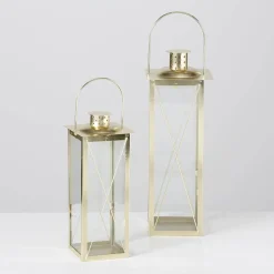 Złote lampiony FAROL, 2 metalowe latarenki